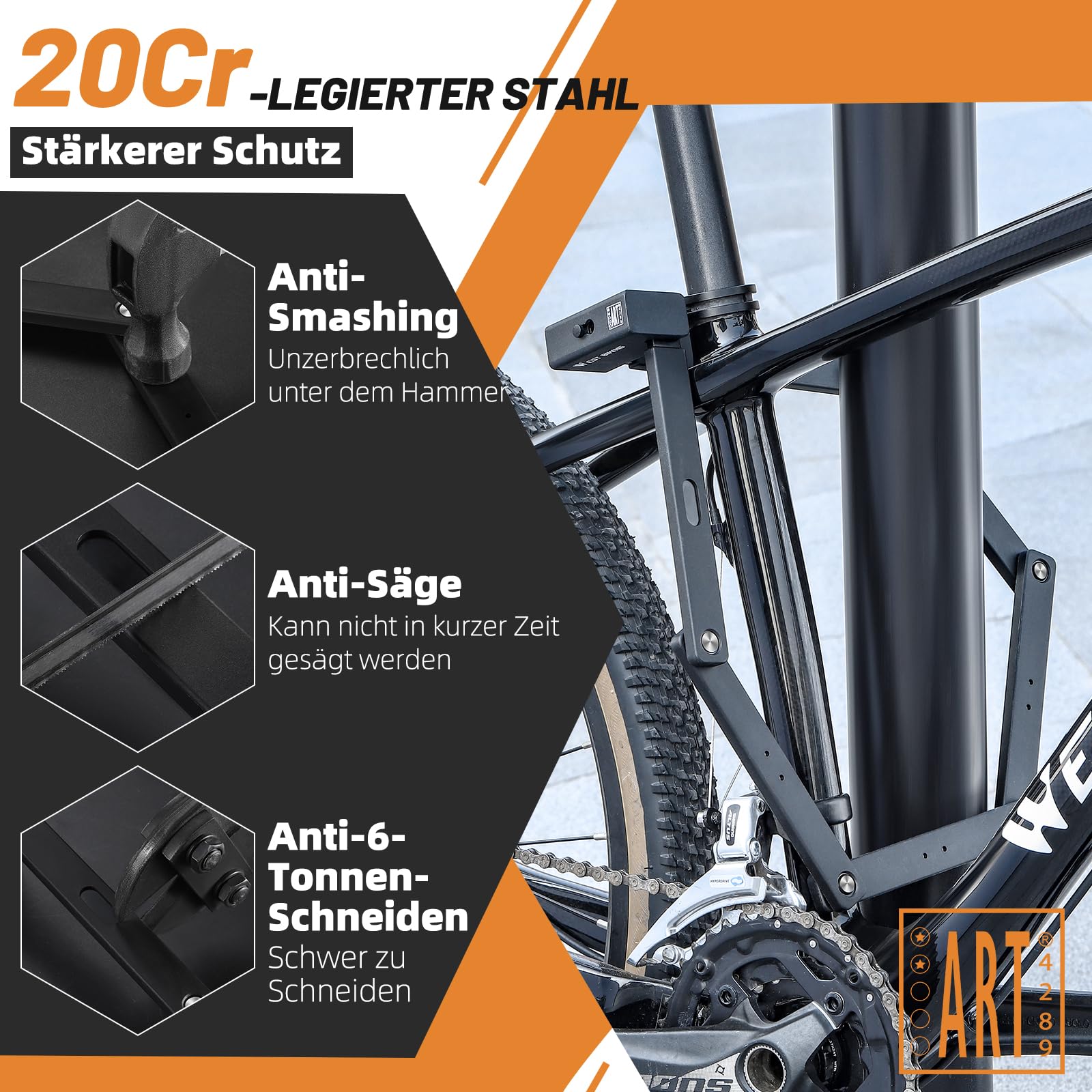 Antivol velo, cadenas antivol vélo 100 cm haute sécurité avec support et 3 clés, antivol velo pliable pour vélo E Bike scooter, VTT, vélo de trekking, vélo de course, moto