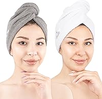 Vista 10 de American Soft Linen Toallas de pelo 100 % algodón para mujer, gorro de toalla de pelo, turbante de algodón para cabello largo y rizado Beige