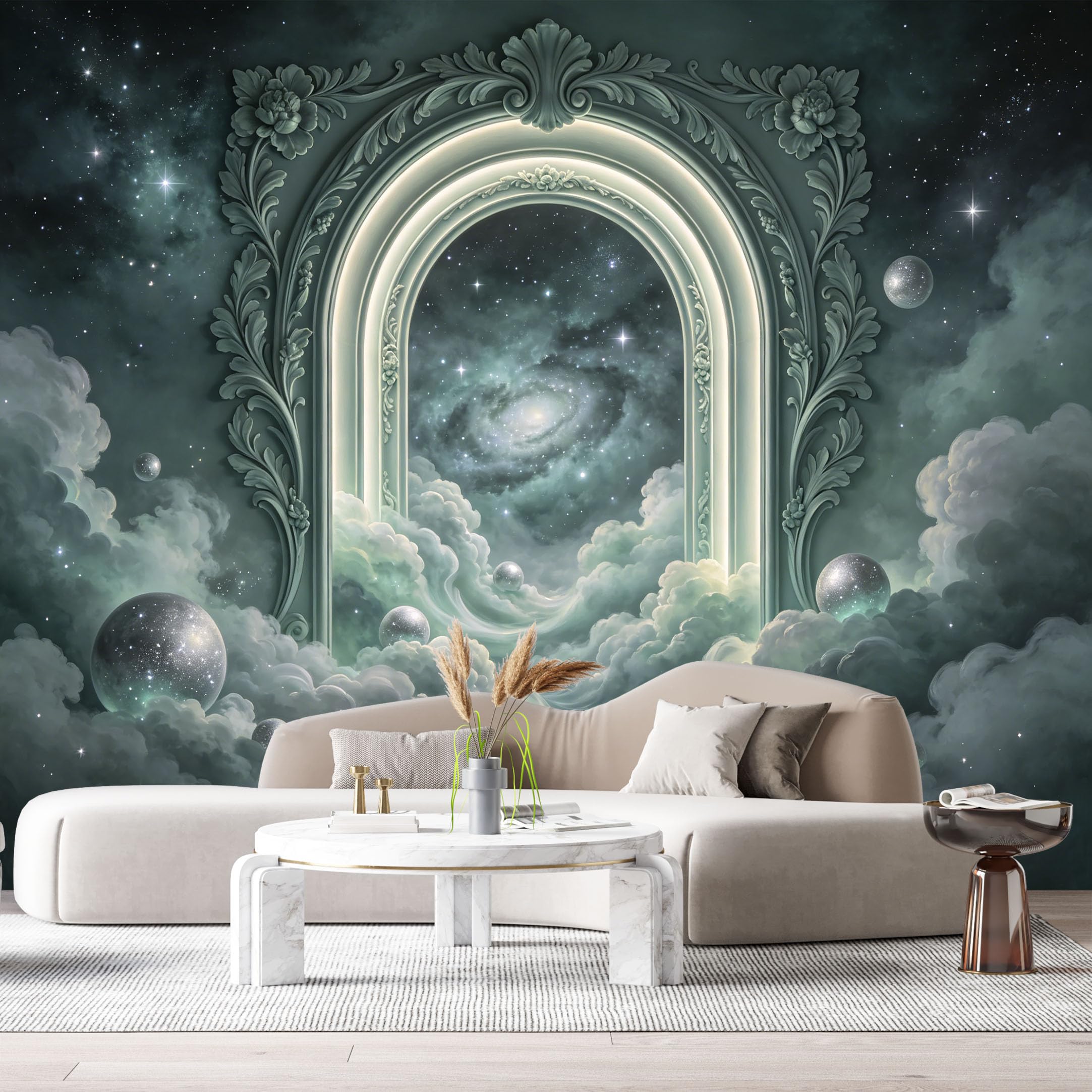 Custom Size Wall Murals Archway Galaxy Clouds 3D Trompe L'Oeil SelfAdhesiveWall Fabric Removable Wallpaper Wall Decor for Living Room Bedroom Bathroom