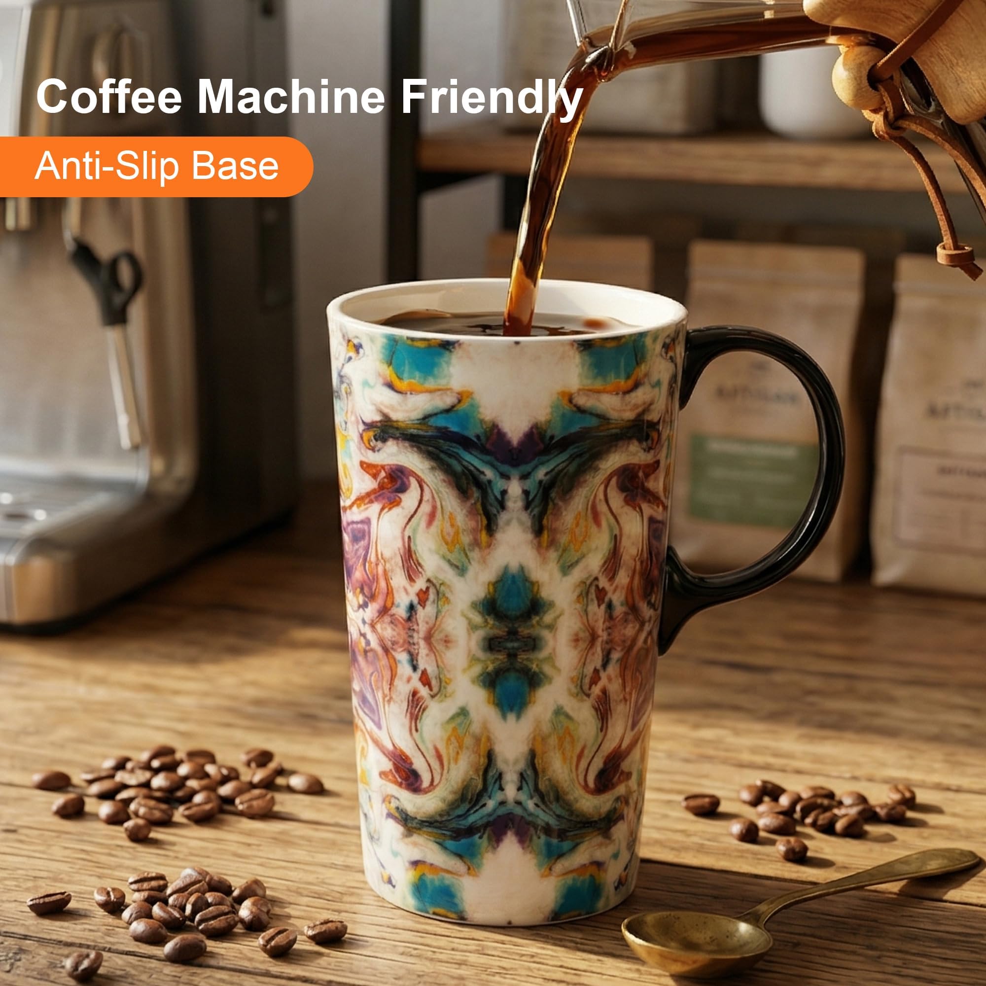 Amazon.com | Topadorn 17oz Bohemian Ceramic Travel Mug with Lid
