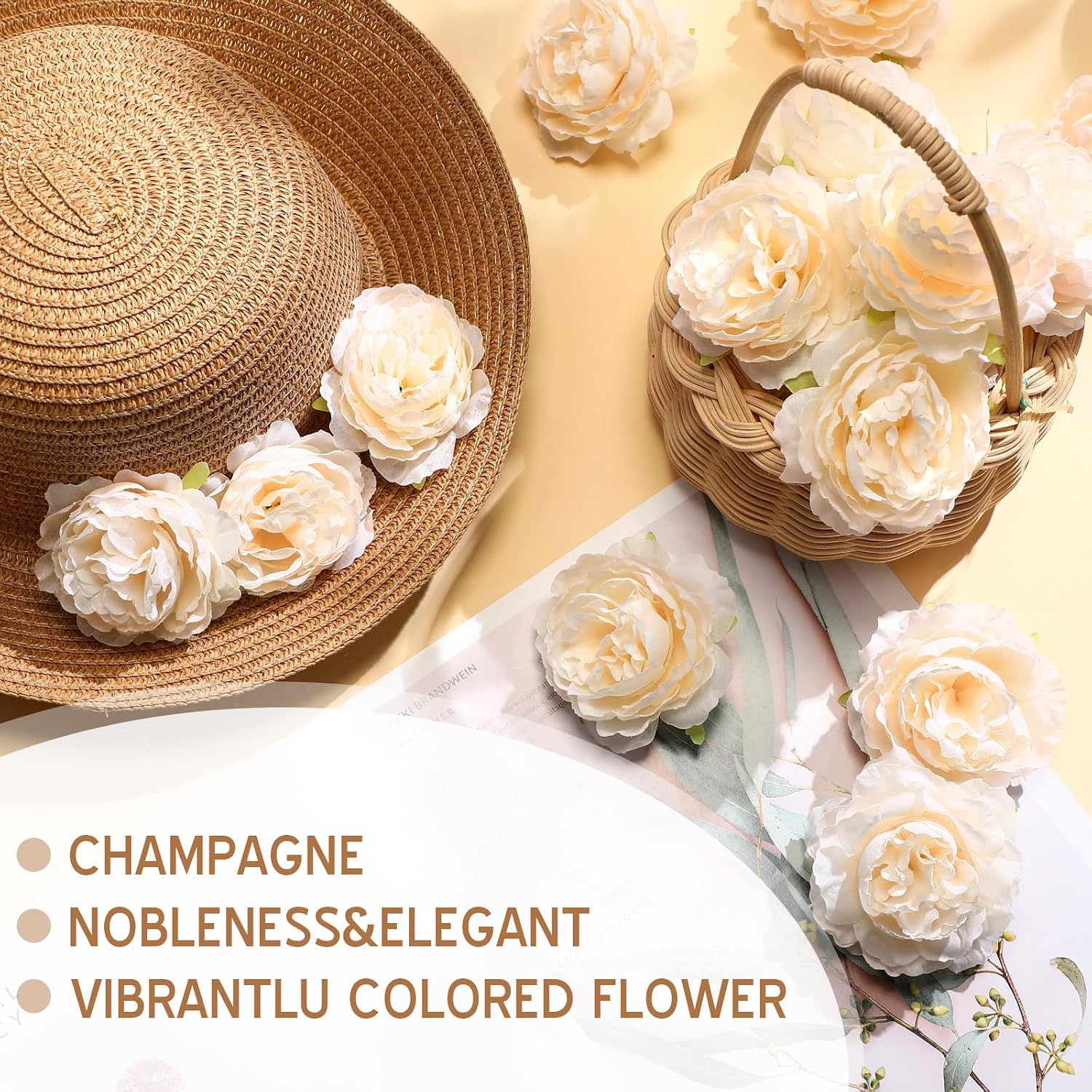Thiccywoov 50 Pcs Silk Rose Heads Artificial Fake Flowers, Champagne image 4