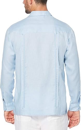 Miniatura 3 de Cubavera Camisa Guayabera de manga larga con cuatro bolsillos para hombre, 100 % de lino, detalle de pinzas, ajuste relajado