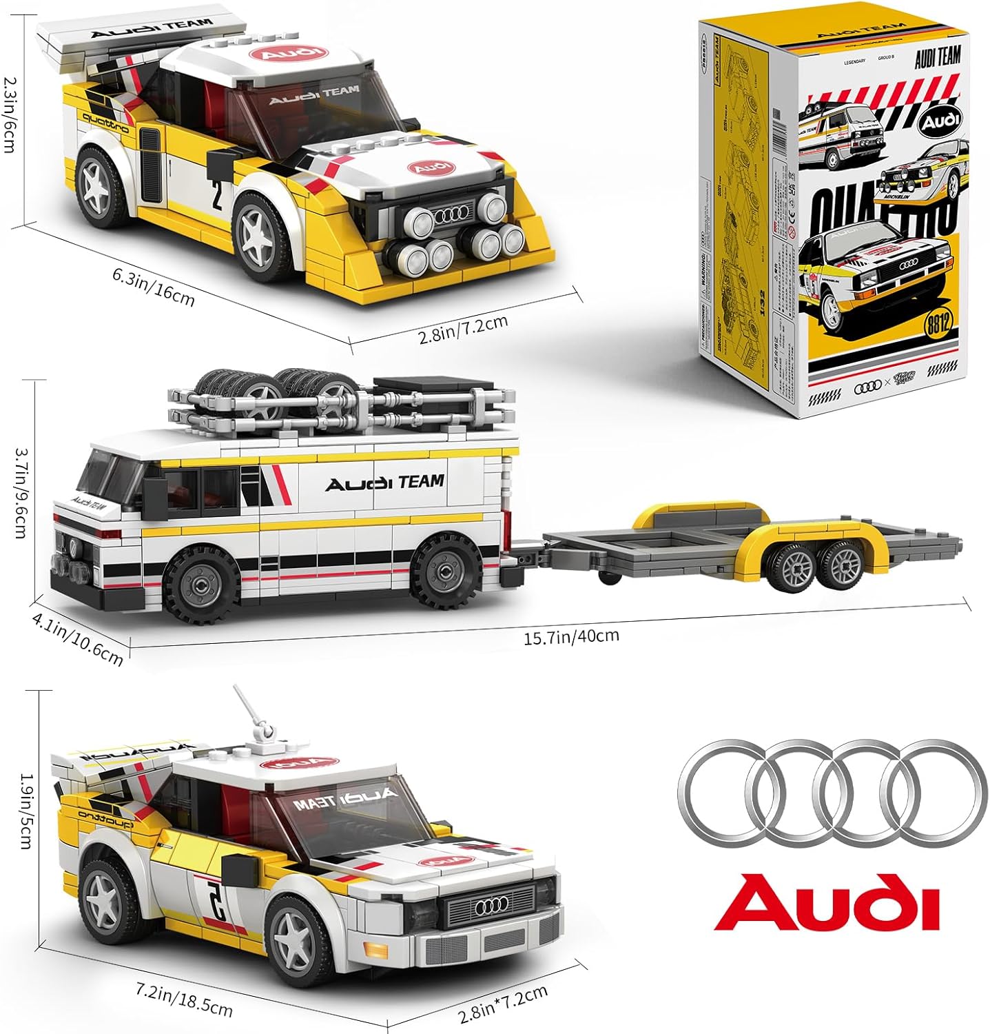 S1 Quattro Rally Team Building Set with 3 Building Cars,1:24 Audi Official Licensed Race Car Toys Compatible with Technic Speed Champion, Collectible Toy Gift for Adult and Boy Age 14+ (1425PCS)