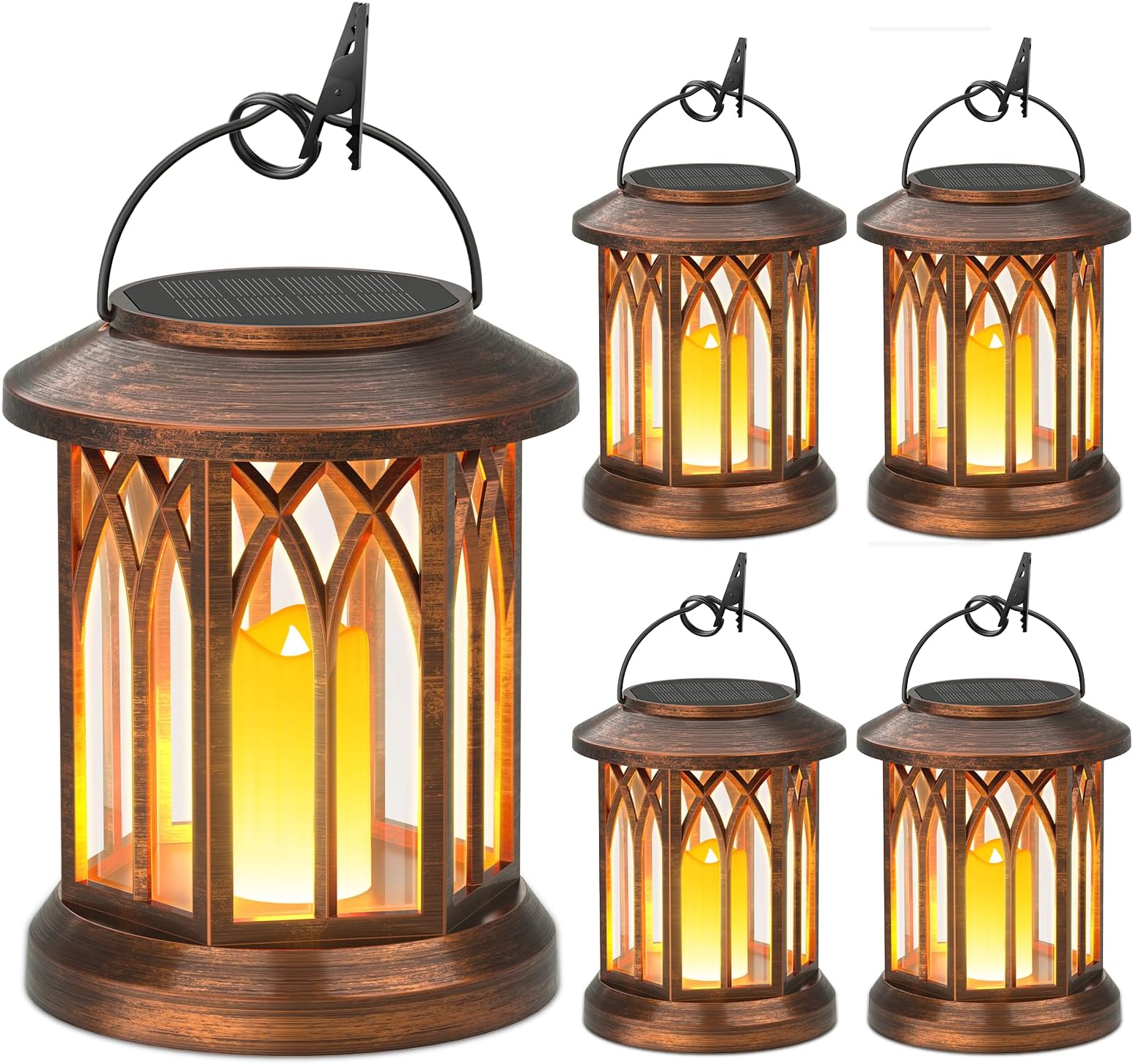KOOPER 4 Pack Solar Lantern Outdoor Lights, Hanging Solar Lanterns Outdoor Decorative, Lanterns LED Flickering Flameless Candle Mission Lights for Yard Table Garden Decor