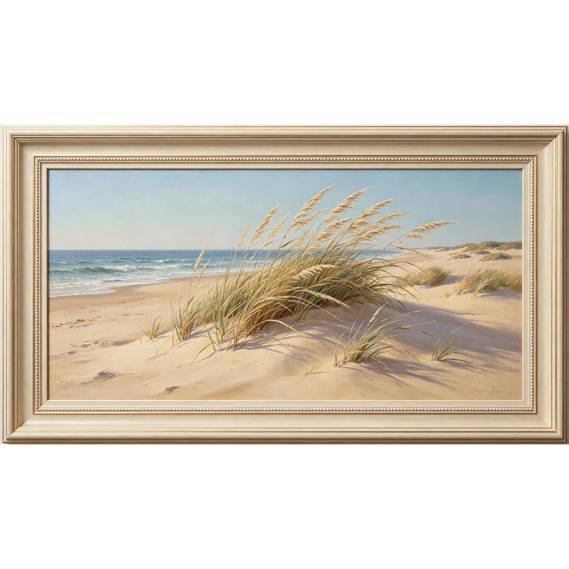 QZLITHOTIC 50×100cm 3D Framed Wall Art， Coastal Beach Dune Grass Ocean Landscape Self?Adhesive Mural， Water?Activated Peel & Stick Fabric Decor Wall Decal for Bedroom Living Room