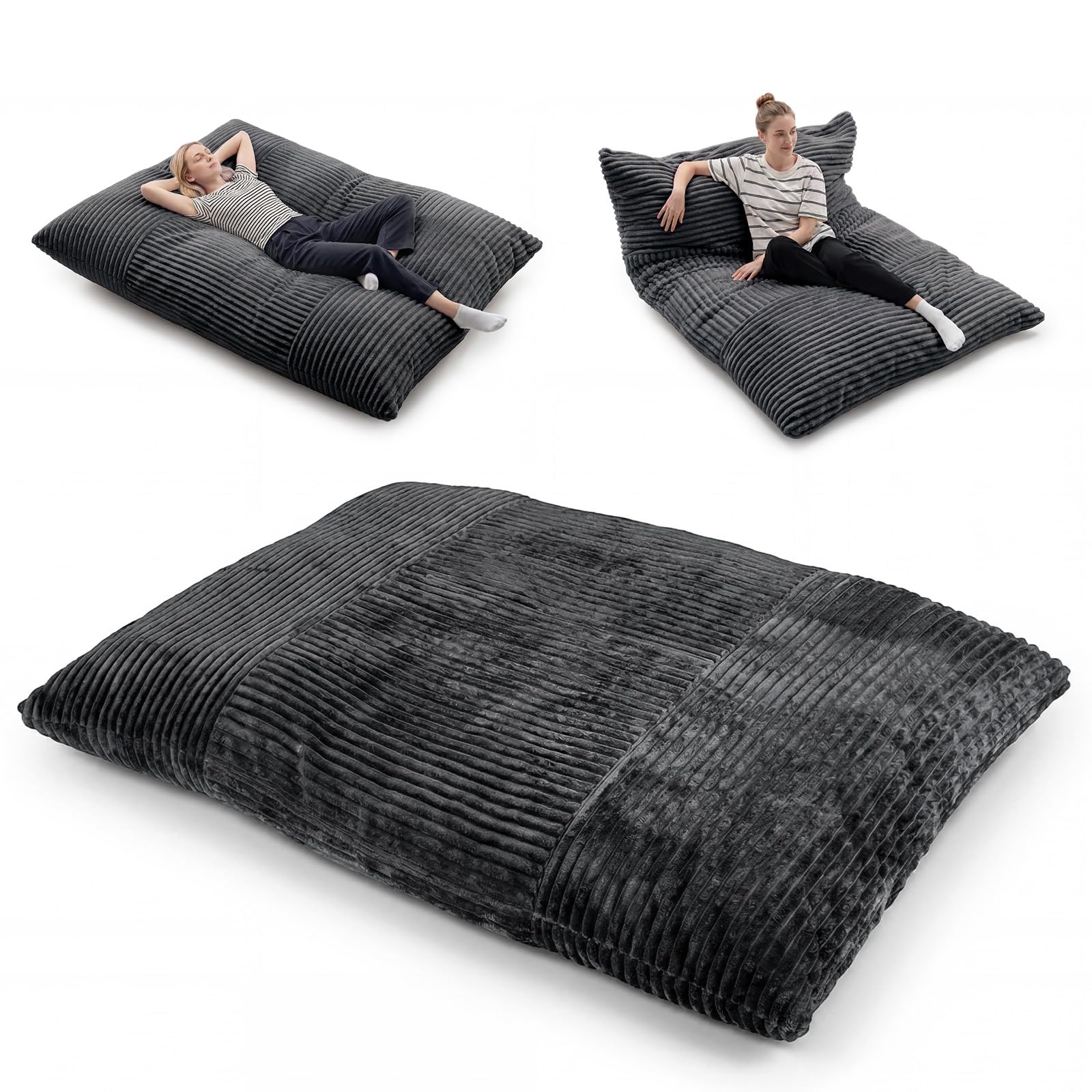 COSTWAY Géante Pouf Salon, Housse Amovible, 194 x 140 cm (Noir)
