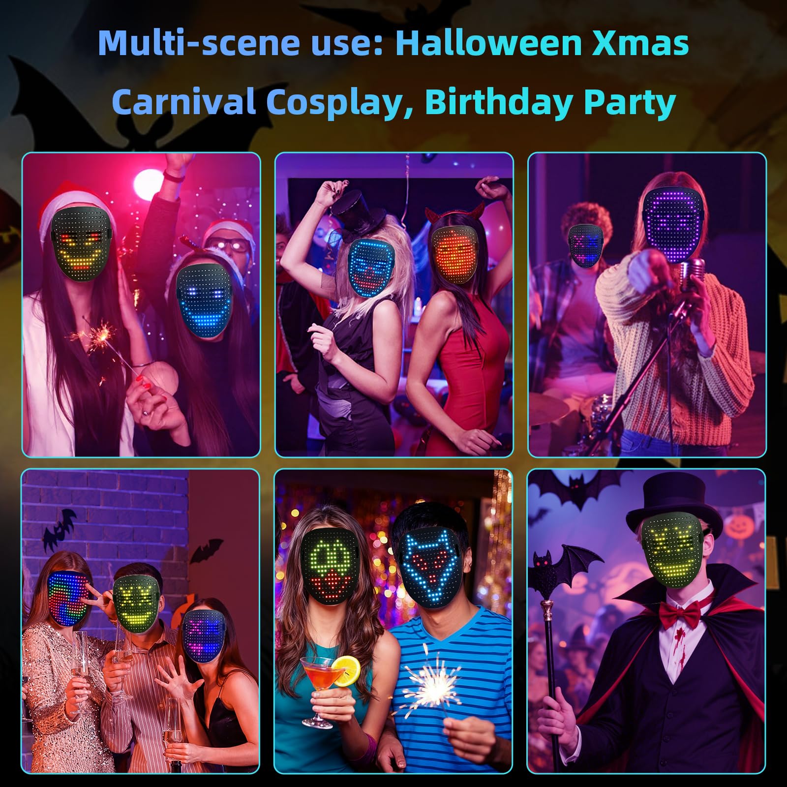 Maschera LED con rilevamento dei gesti, maschera illuminata per Halloween