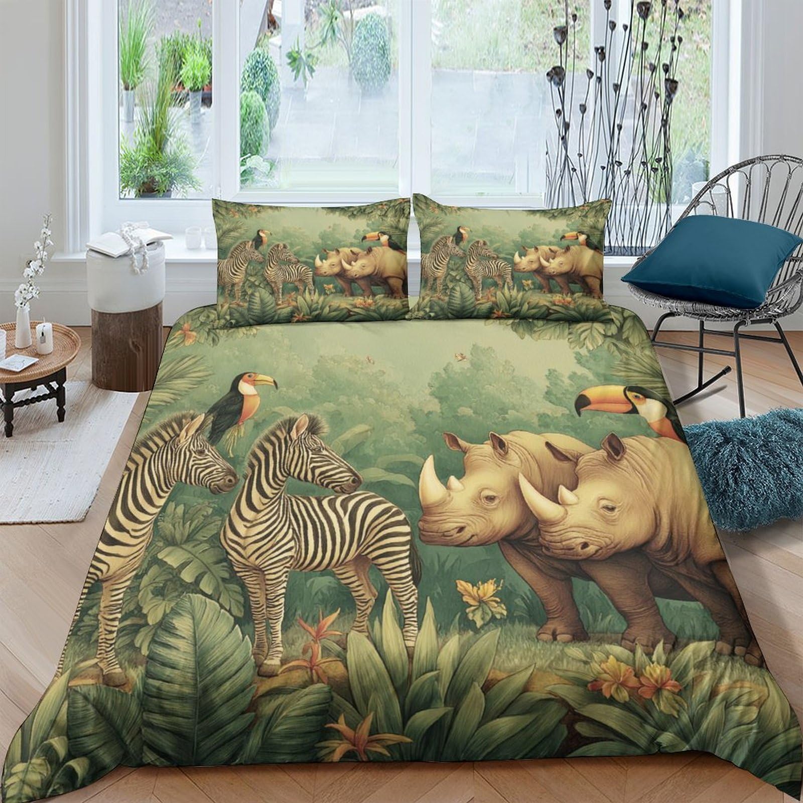 Ctjqhvkz Style-7 3D Printed Wildlife Jungle Fitted Sheet Microfiber Soft Green Safari Animal Mattress Cover For Bedroom Guest Room Decor Single（135X200cm）