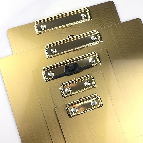Miniatura 5 de Portapapeles magnéticos de acero inoxidable 4 x 6, portapapeles dorados pequeños tamaño A6, tablero de clip de metal con clip de perfil bajo (4.3 x