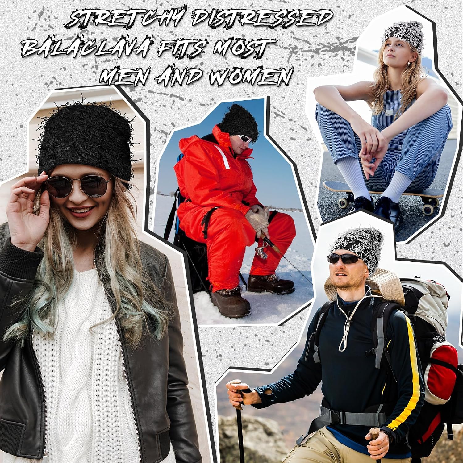 Ramede 2 Pcs Distressed Knitted Beanie Fuzzy Winter Hats Thick Warm Beanie Hats for Men Women Outdoor Knit Cap