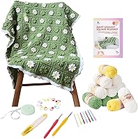 Vista 1 de CSWCS Crochet Blanket Kit for Beginners, Daisy Granny Square Throw Kit for Adults, Easy Learn How to Knitting with Yarn & Hook, Complete Starter Set