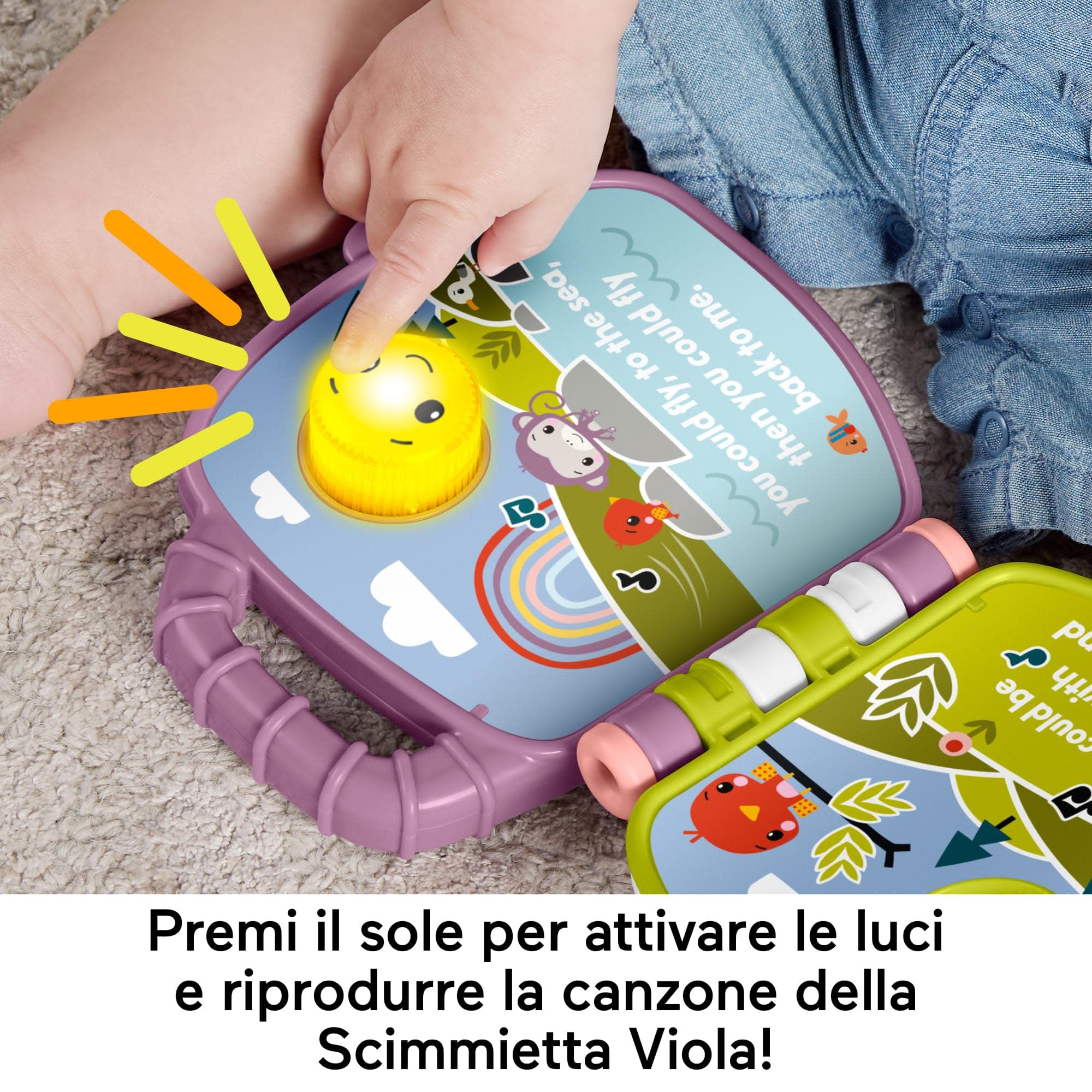 Fisher-Price - Il Libro delle canzoncine della Scimmietta Viola, libro musicale con luci e suoni per l'apprendimento, versione italiana, giocattolo per bambini, 6+ mesi, JFN06