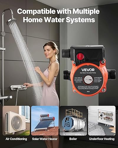 Miniatura 4 de VEVOR Bomba de recirculación de agua caliente, 10 GPM, sistema de bomba de circulación instantánea, control de 3 velocidades, 0.13 HP, 110-120V, NPT