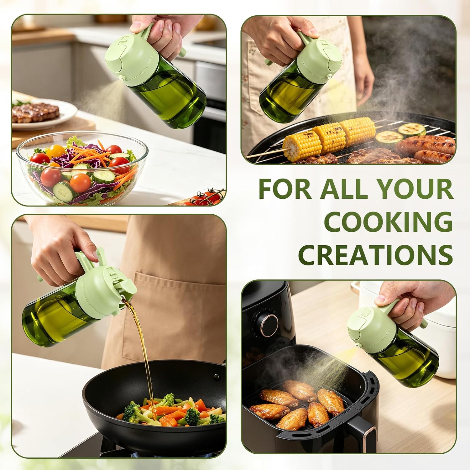 DiiHAUZZ 2 in 1 Olive Oil Sprayer for Cooking 16oz/470ml Dispenser, Green