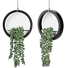 Der Rose 2 Pack Fake Plants Hanging Artificial Succulents Plants in Black Pots for Living Room Bathroom Accessories Boho Farmhouse Wall Decor