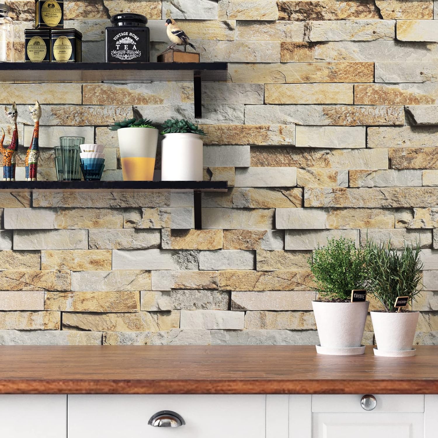 17.7” x 197” Faux Brick Wallpaper Peel and Stick Self Adhesive Stone Wallpaper 3D Textured Vintage Brick Contact Paper for Fireplace Backsplash Bedroom Bathroom Renter Friendly Sticky Vinyl