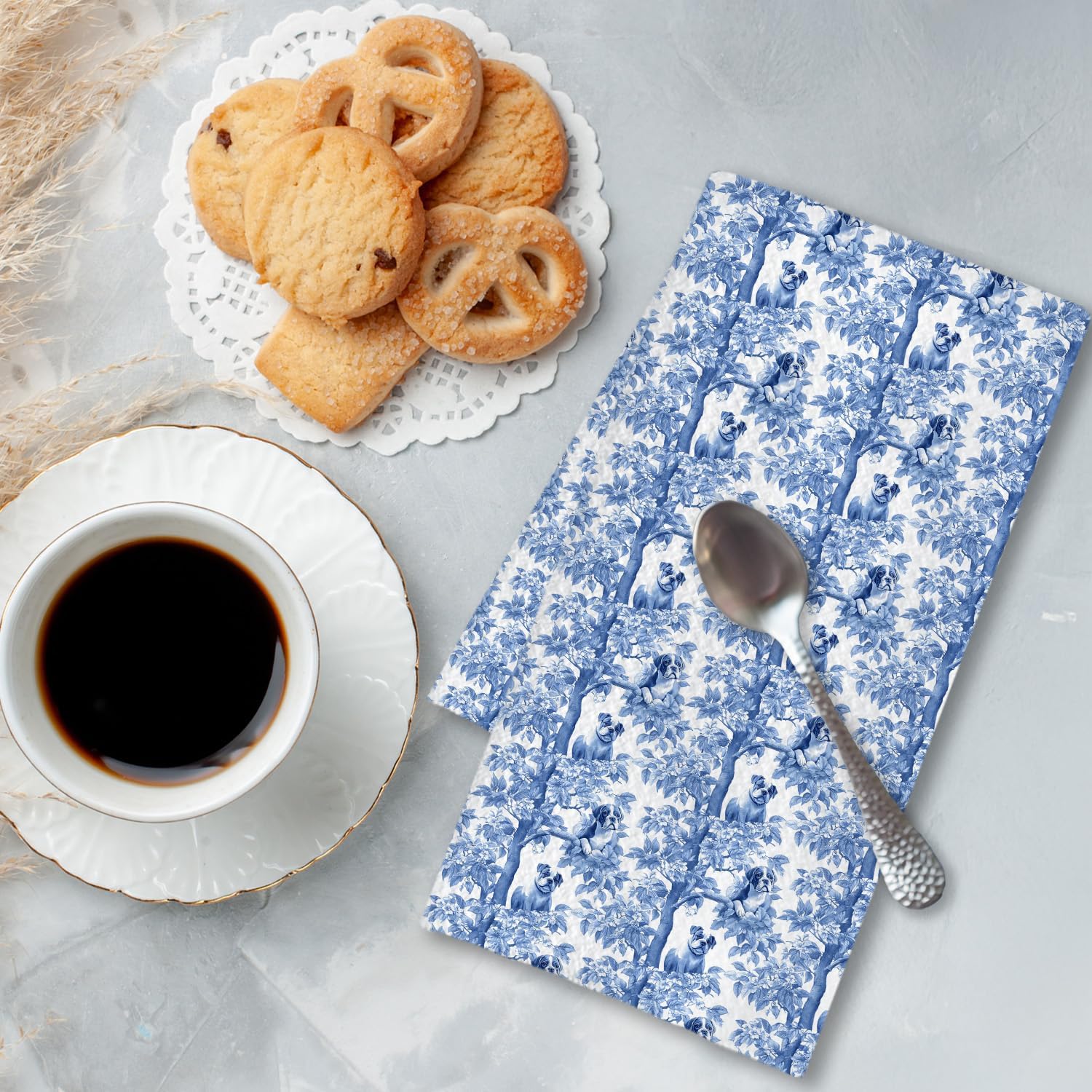 Chicimln Chinoiserie Pitbull Dog Kitchen Towels, Gifts for Pitbull Lovers Decorative Hand Towels for Bathroom, Blue and White Dog Dish Tea Towel Drying Cloth for Kitchen Decor, 16x24 Inch image 3