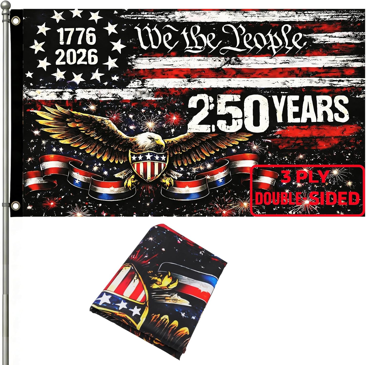 250 Year American Anniversary Flag 250th Anniversary Usa Flag Patriotic 4th of July We The People 1776 Yard Flags For Outside 3x5 Ft Double Sided Outdoor Garden Banner Decoration