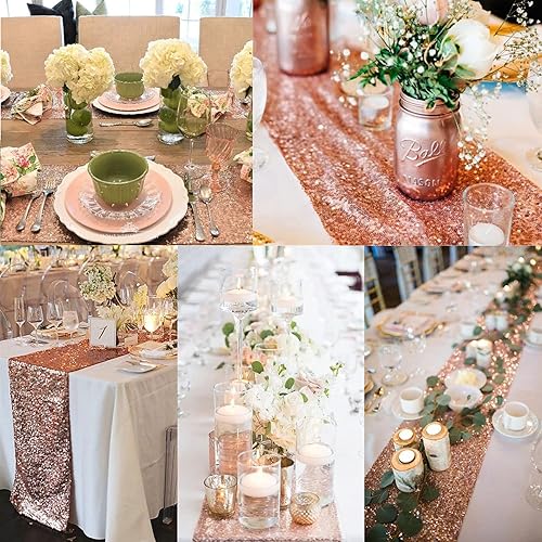 Miniatura 6 de 12 paquetes de camino de mesa de lentejuelas con purpurina de 12 x 72 pulgadas para cumpleaños, boda, compromiso, novia, baby shower, despedida de