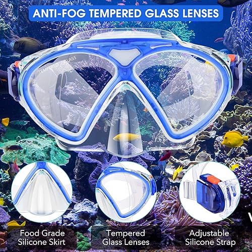 Miniatura 5 de CHYBFU Juego de esnórquel para niños, equipo de esnórquel para niños con parte superior seca plegable y gafas de esnórquel antivaho, paquetes de