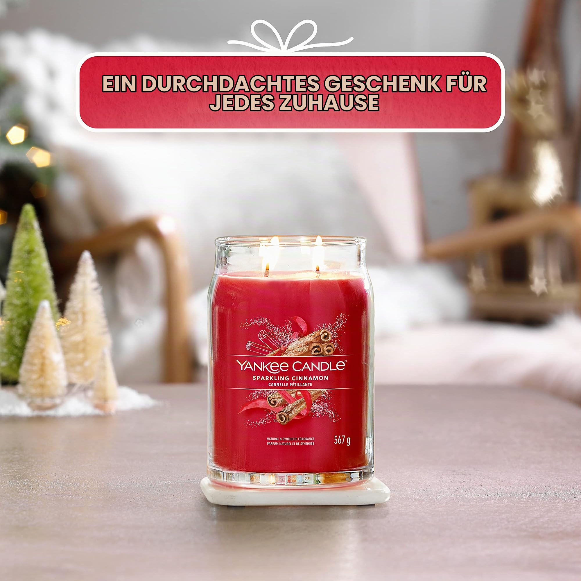Yankee Candle Signature Duftkerze ; große Kerze mit langer Brenndauer „Sparkling Cinnamon“ ; Soja-Wachs-Mix