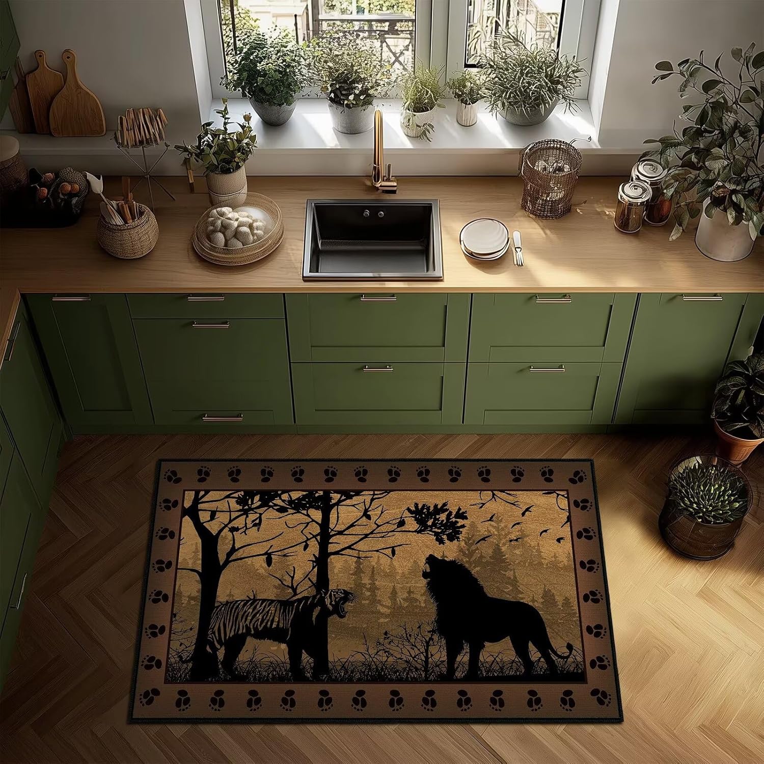 Cabin Rustic Area Rug 3x5 Vintage Rugs for Bedroom,Tiger Country Wildlife,Ultra-Thin Washable Throw Carpet Indoor Door Mat Non Slip Accent Floor Carpets for Bedside,Entryway,Living Room,Office,Brown