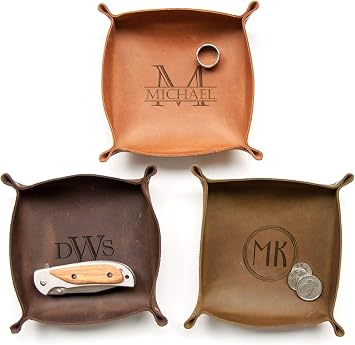 Customized Leather Valet Tray Monogrammed Valet Tray Catch All Leather Gift for Men Christmas Gift for Him Engraved Leather Tray Personalized Leather Desk Organizer Work from Home Gift