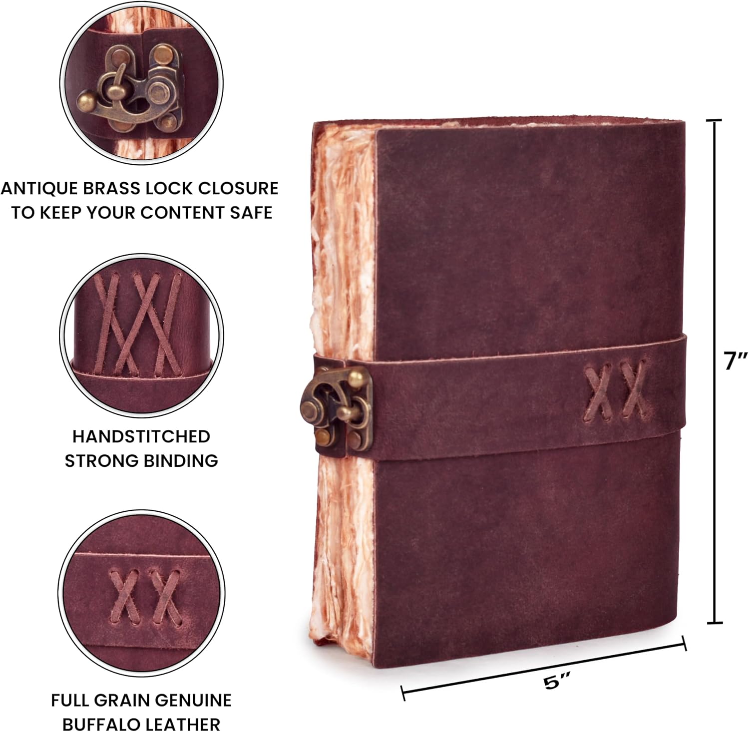 LEATHER VILLAGE Leather Bound Vintage Journal for Women & Men - Book of Shadows - Lock Closure - 200 Pages of Antique Deckle Edges Handmade Watercolor Paper - Fuchsia - 7X5 inches