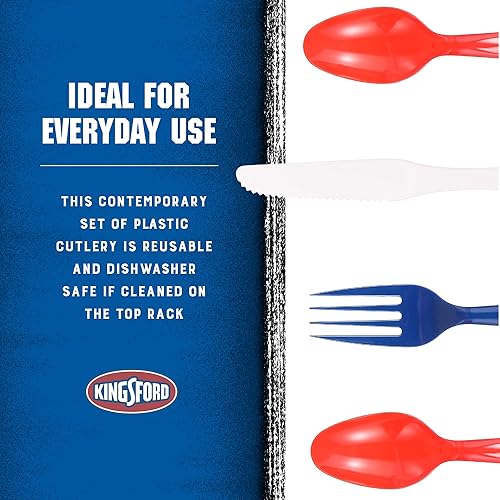 Miniatura 4 de Kingsford Juego de cubiertos de plástico surtidos de tamaño completo de cubiertos de plástico desechables de alta resistencia incluye 30 tenedores,