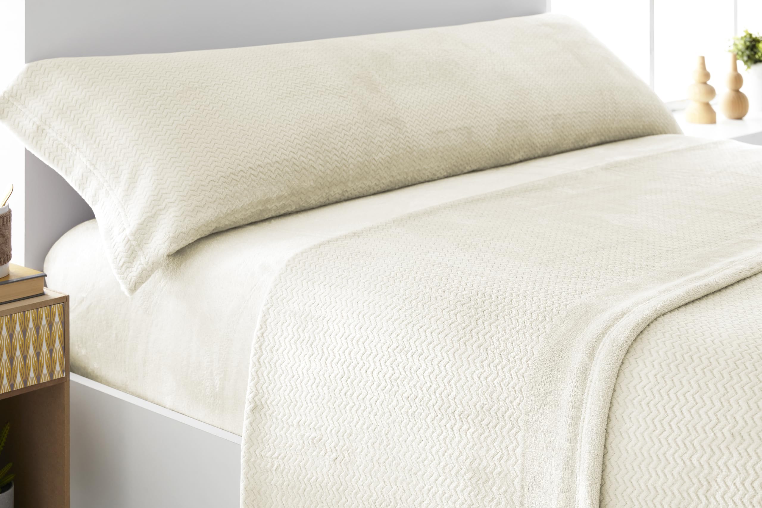 Liniva Home - Juego de Sábanas Coralina Jacquard, térmica para Invierno - Modelo Loren (10911, Marfil, Cama 135/140 cm)