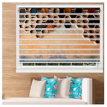 Kayra Decor Zebra Blinds for Windows - Wooden Design, Size - 60