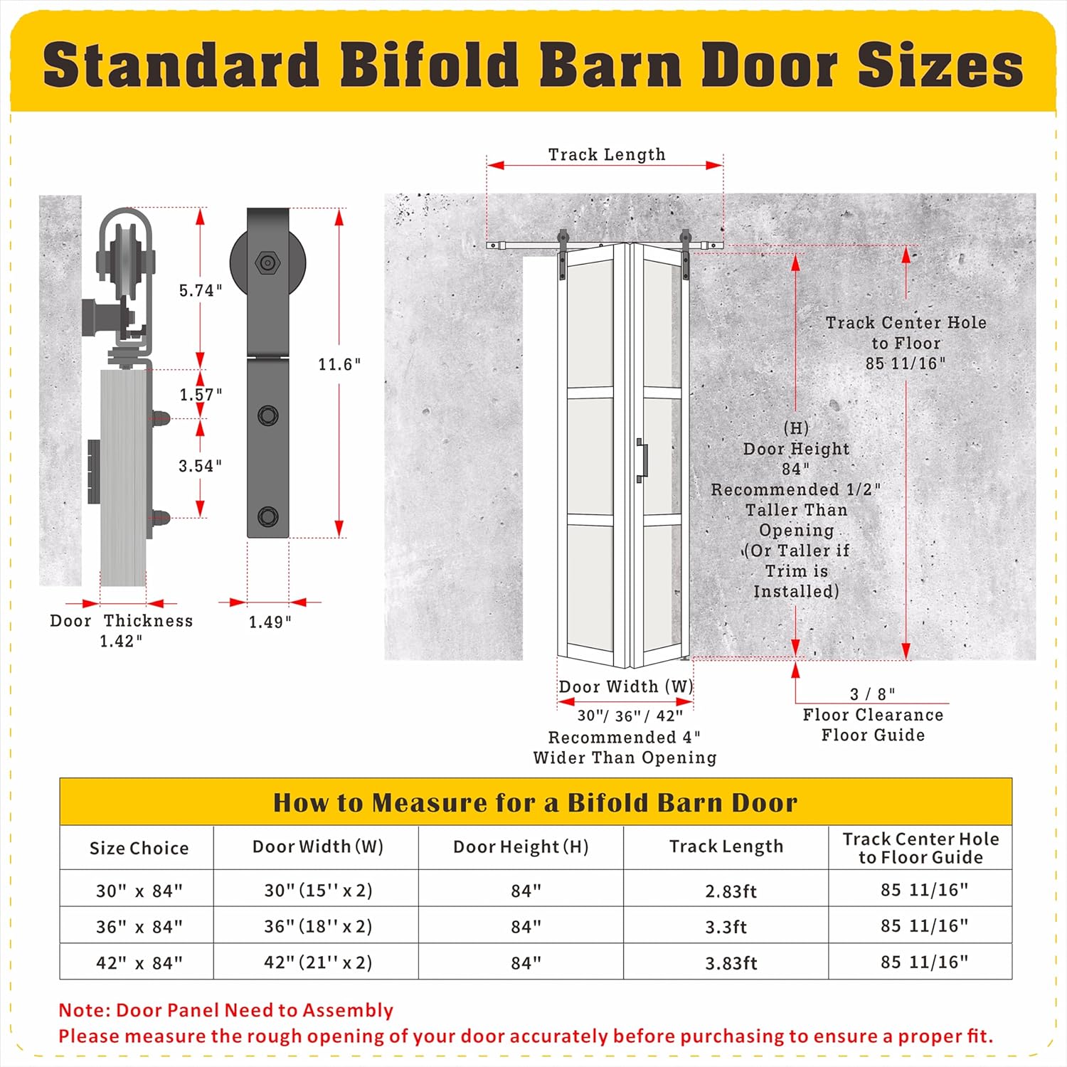 Bifold Barn Door 36"（18" x2） x 84", 3 Lites Tempered Frosted Glass Panel with Sliding Hardware Kit Set, Pre-drilled Closet Door Slab, 3.3FT Track for 2 Doors, MDF, White