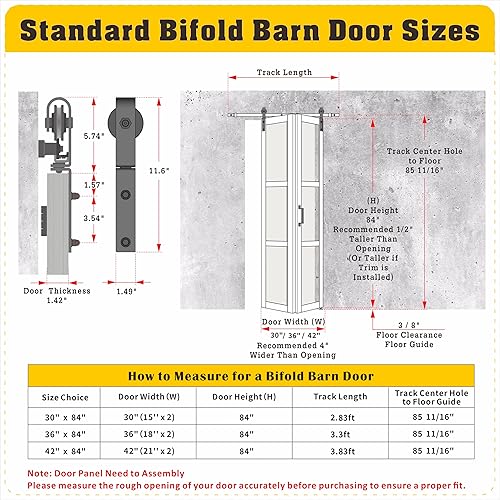 Vista 18 de Puerta de granero plegable de 36 pulgadas (18 x 2) x 84 pulgadas, puertas plegables de 3 paneles con kit de accesorios deslizantes, losa para puerta