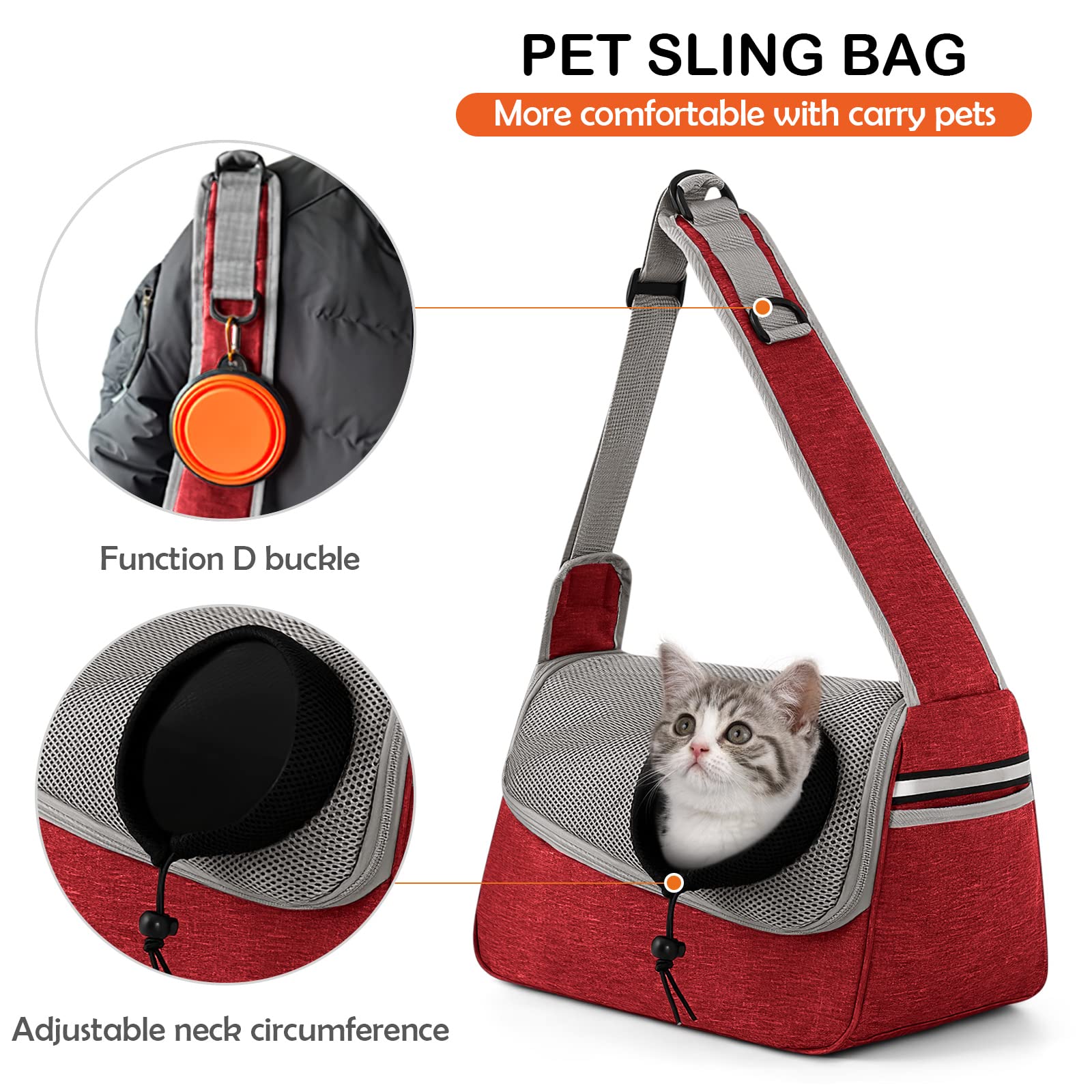 ALLSOPETS Dog Sling Carrier for Small Dogs Cats, Breathable Puppy Sling, Adjustable Shoulder Strap with Side Pocket - Image 2