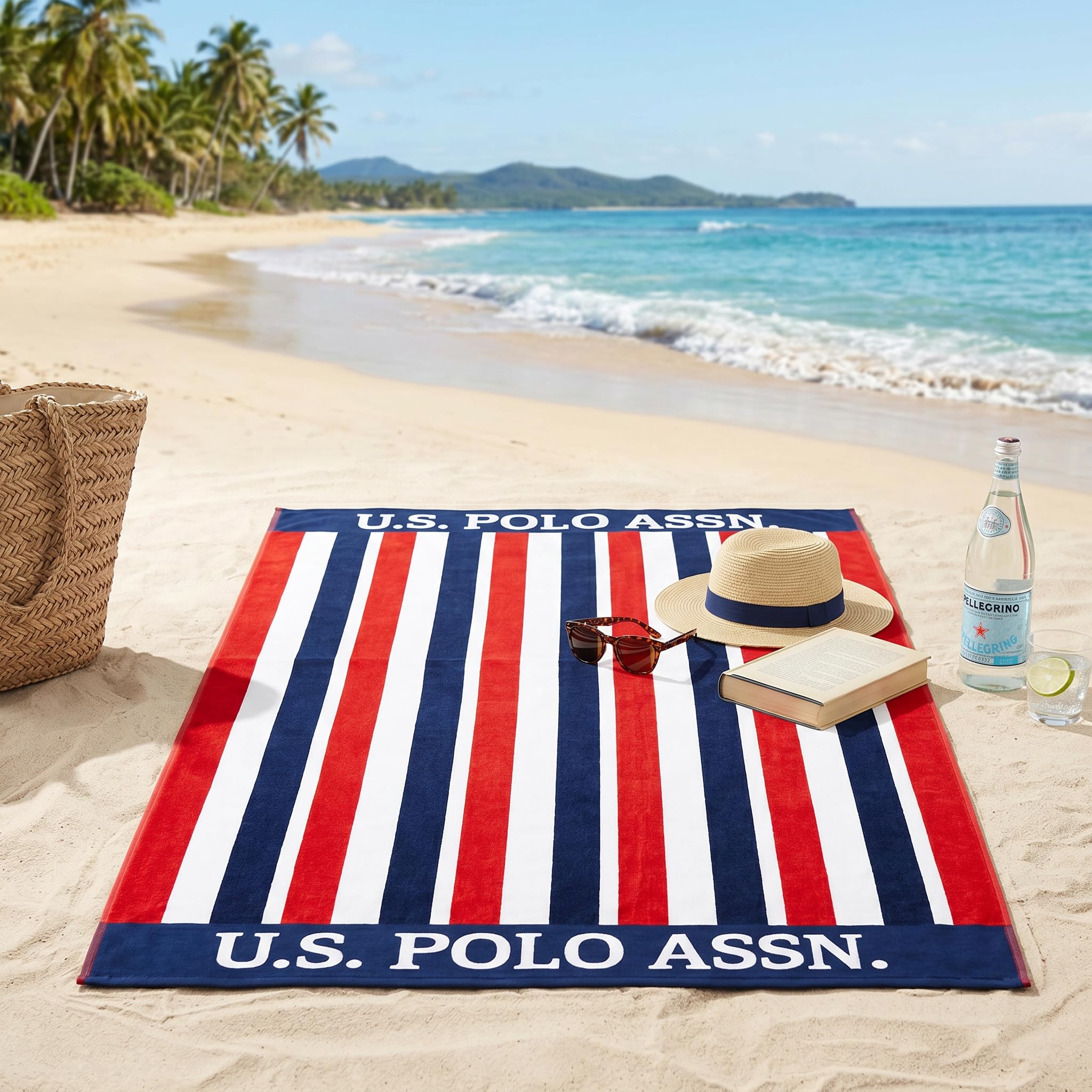 U.S. Polo Assn. Toalla de Playa Grande (40 x 70 Pulgadas), diseño náutico a Rayas, Playa, Piscina, canotaje, Gimnasio, Campamento y Yoga al Aire Libre y Pilates (Rayas de la Costa Este)