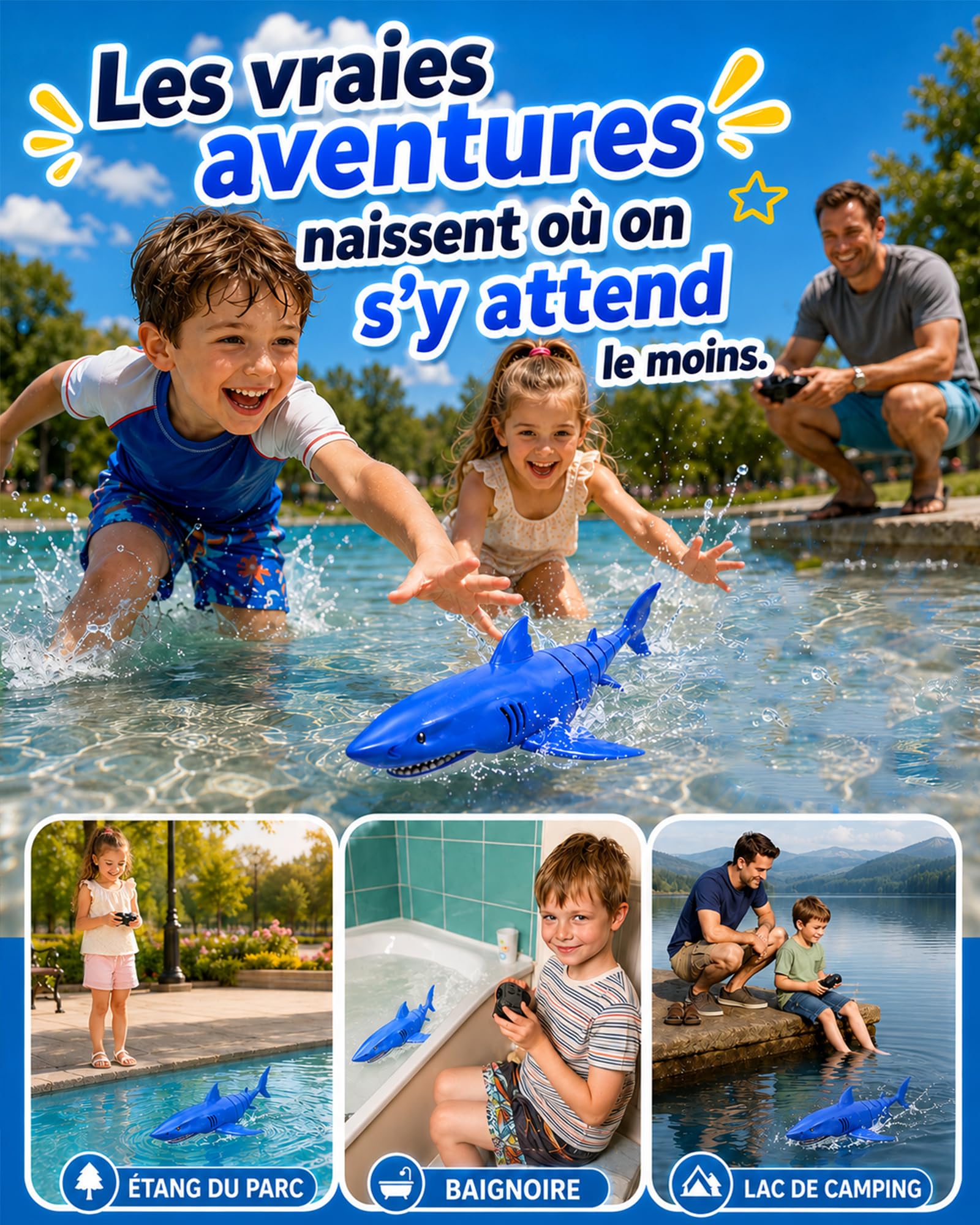 KOKODI Requin Robot télécommandé Lumineux pour Enfants dès 3 Ans – Jouet Aquatique étanche pour Piscine et Bain d'été, télécommande imperméable, Cadeau d'anniversaire Mixte garçon Fille