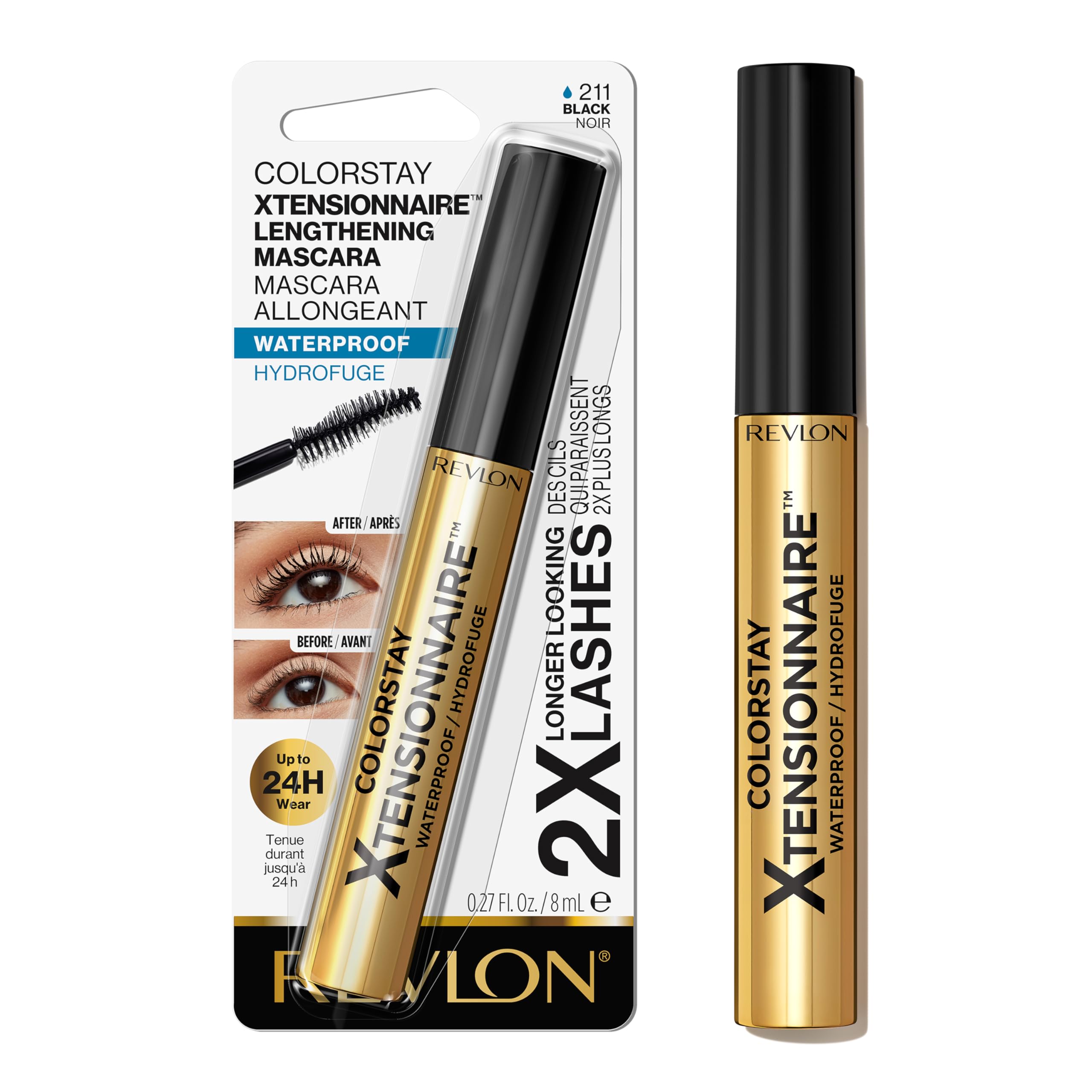 Revlon ColorStay Xtensionnaire Lengthening Mascara|Lash Serum and Mascara In One With Tapered Brush for 2X Longer Looking Lashes|Infused with Pro Vitamin B5, Smudge-proof, Waterproof-Blackest Black-image-11