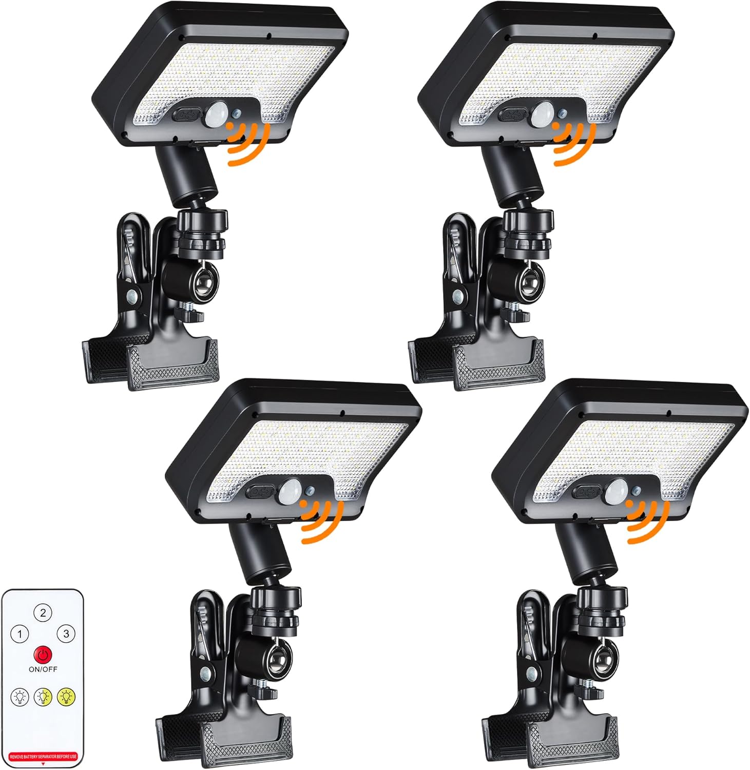 Clip on Solar Lights with Motion Sensor, 92LEDs Gutter Lights Solar Powered, 360°Rotatable & Vertically Adjustable Solar Lights Outdoor Waterproof for Fence Deck Yard Camping(3000k/5000k/6000k, 4)
