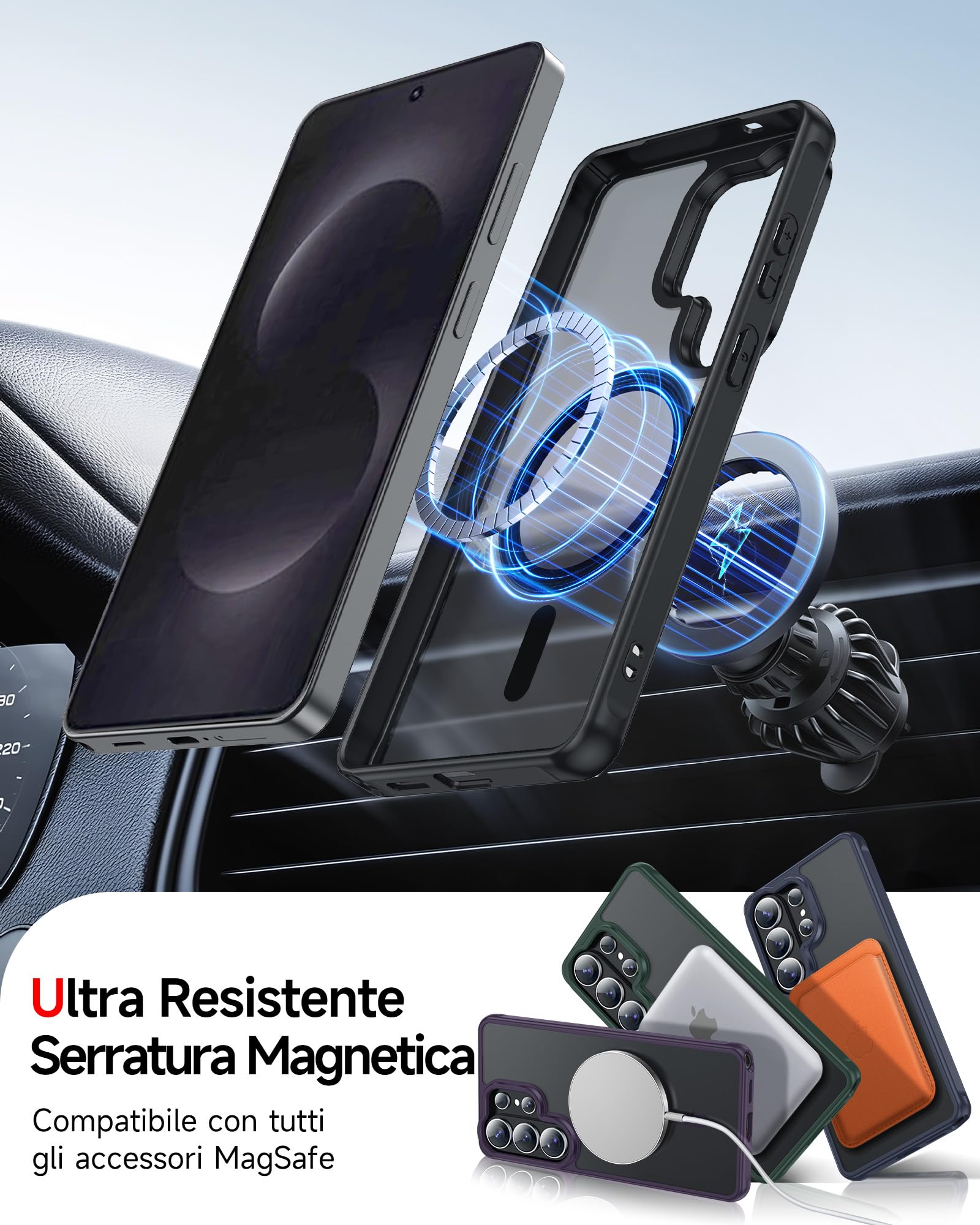 LeYi Cover Magnetica per Samsung S26 Ultra 5G con 2 x Vetro Temperato, Custodia per Samsung S26Ultra Traslucida Opaca Anti-Impronte Resistente ai Graffi Paraurti in TPU Antiurto Protettiva Case, Nero