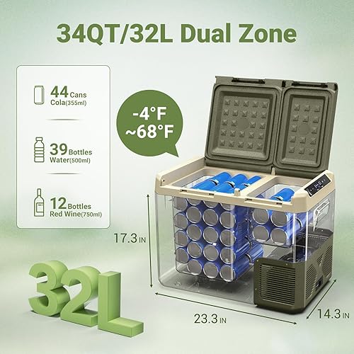Miniatura 3 de BODEGA COOLER Refrigerador de coche de 12 voltios, refrigerador de coche de 34 cuartos (32 L) zona dual, congelador portátil de 12 V, control de
