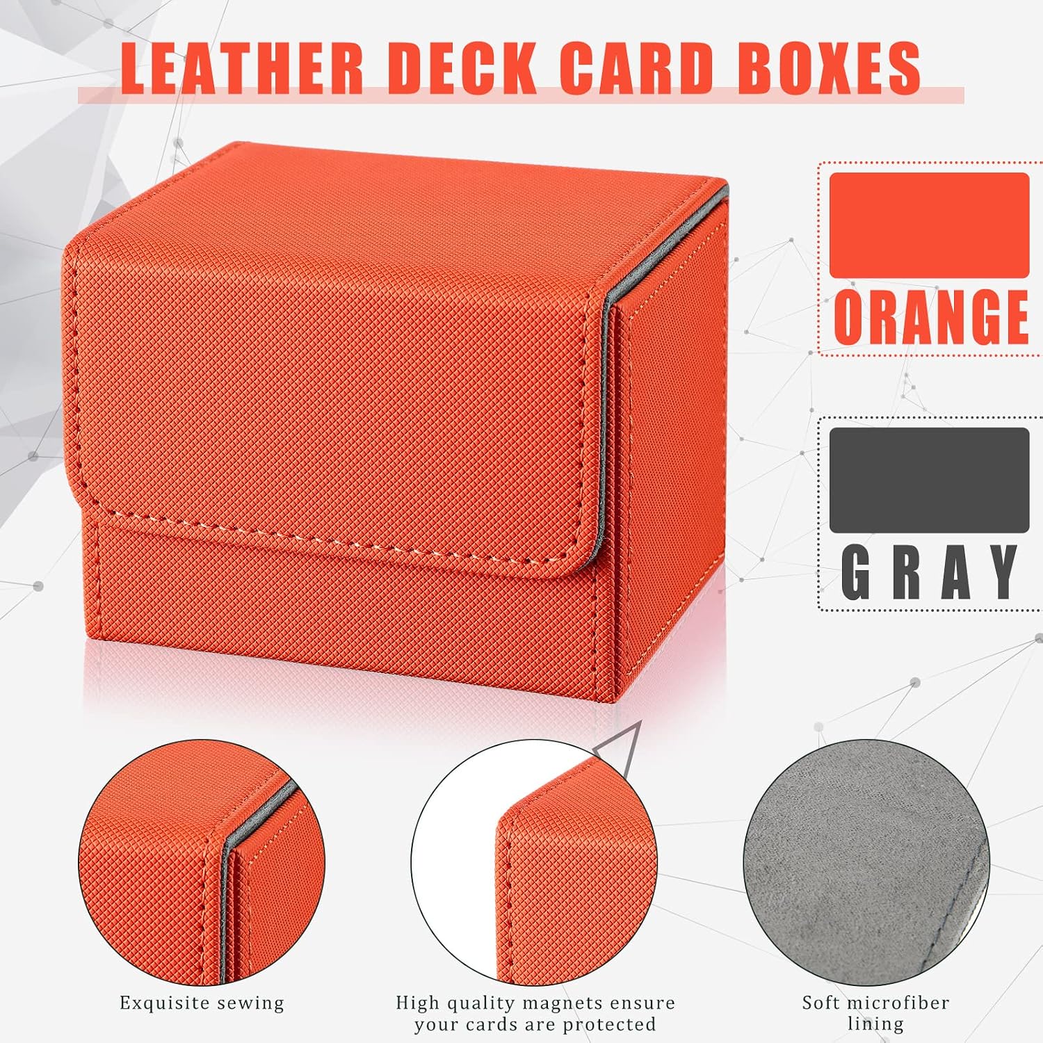 2 Boxes Leather Deck Card Boxes Large Size Fit 100 Plus Sleeved Cards Deck Game Box for Collectible Cards Deck Playing Card Box for 100 Plus Cards Compatible with MTG TCG (Horizontal, Orange, Gray)