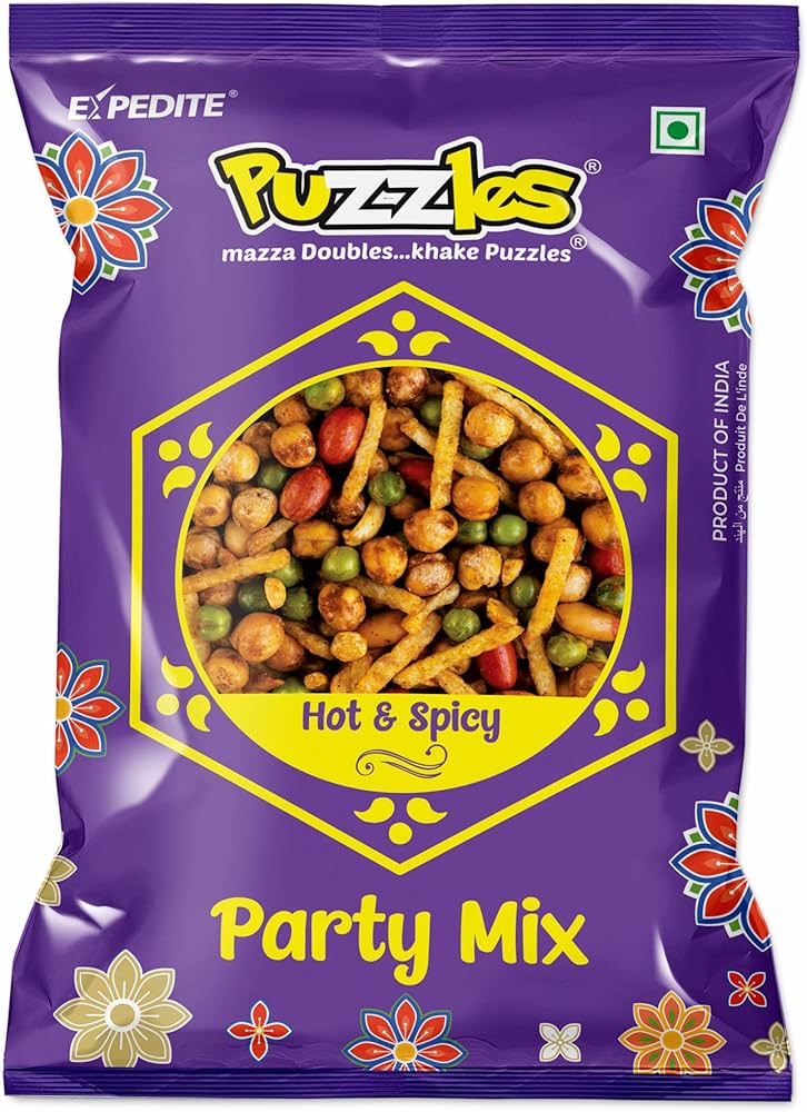 PUZZLES Hot & Spicy Party Mixture, Green Peas, Potato Sticks