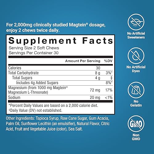 Miniatura 6 de Force Factor Ultimate Magtein Magnesium L-Threonate 2000 mg, soporta la función cognitiva, enfoque, memoria y relajación, treonato de magnesio,