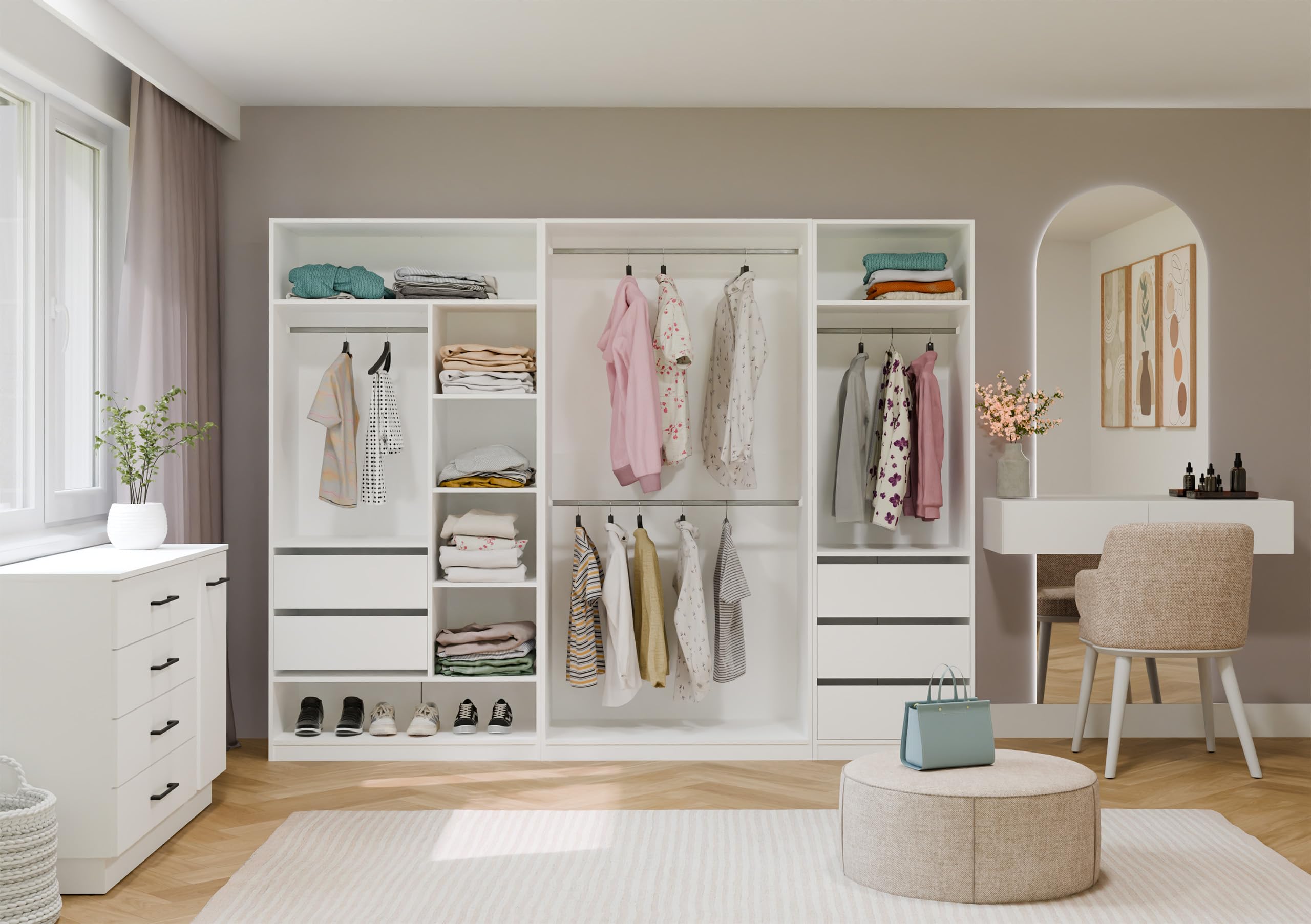 CDF Schubladenmodul Weiß 2 Schubladen – Einsatz für Kleiderschrank, Schubladeneinsatz Garderobe, Schrank Organizer, Schubladenblock für Kleiderschrank System, 2er Set Einsatzmodul