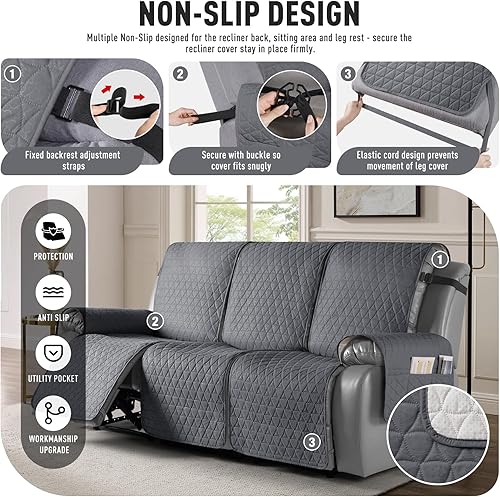 Miniatura 5 de TAOCOCO Funda reclinable 100% impermeable, antideslizante, lavable, con correas elásticas para las piernas, protector de muebles para perros (gris