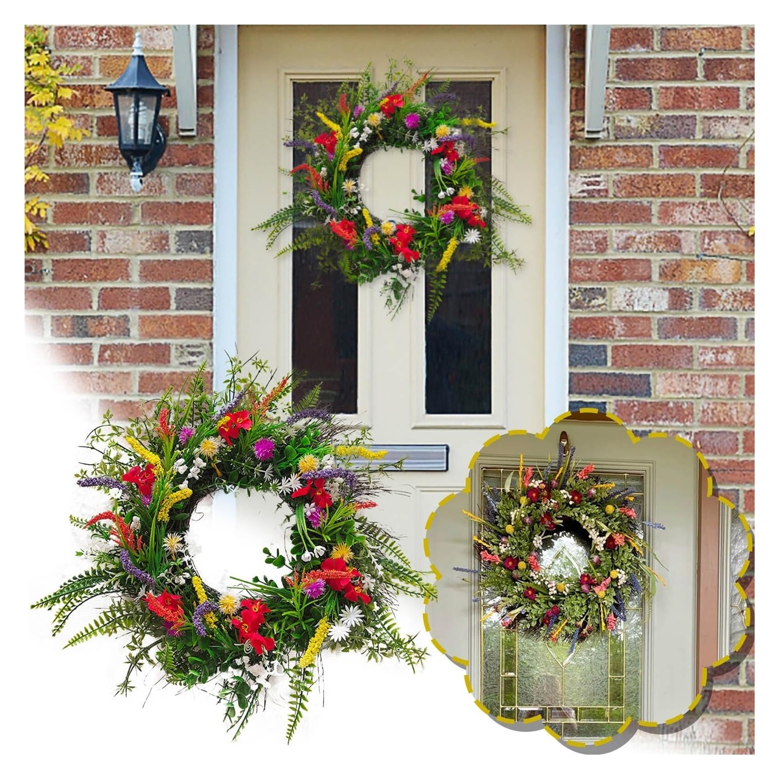 Couronne pour Porte Les couronnes artificielles conviennent à la décoration intérieure des fenêtres et Portes d'entrée Peuvent être utilisées comme décorations de fête