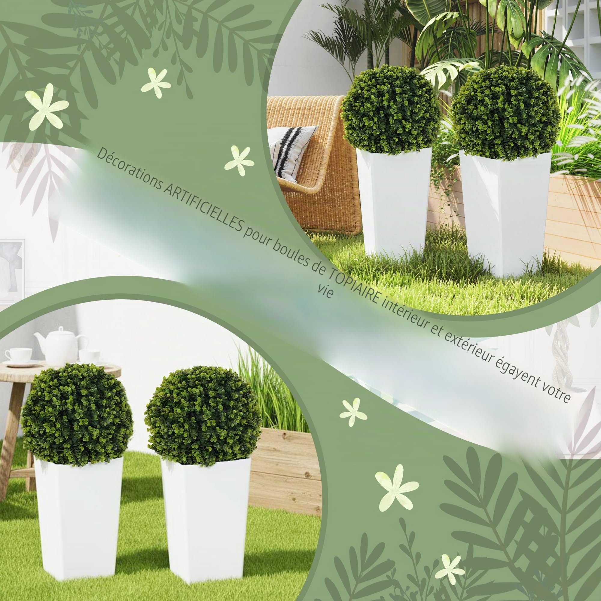 HOMCOM Lot de 2 Boules d'eucalyptus artificielles 65cm en Pot