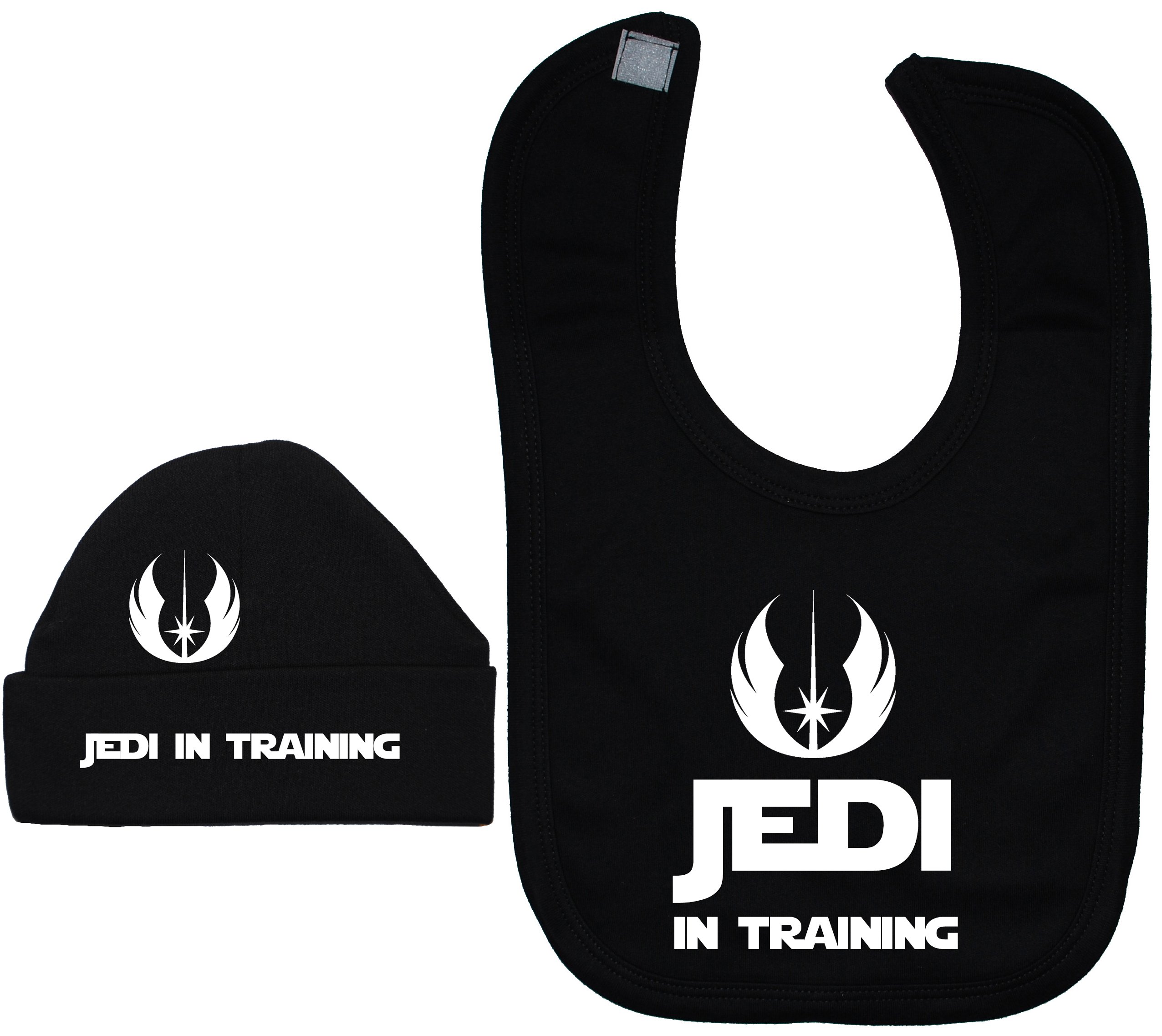 Acce Products Jedi in Training Baby Feeding Bib & Beanie Hat/Cap Set Black - 0-3 Months - Black