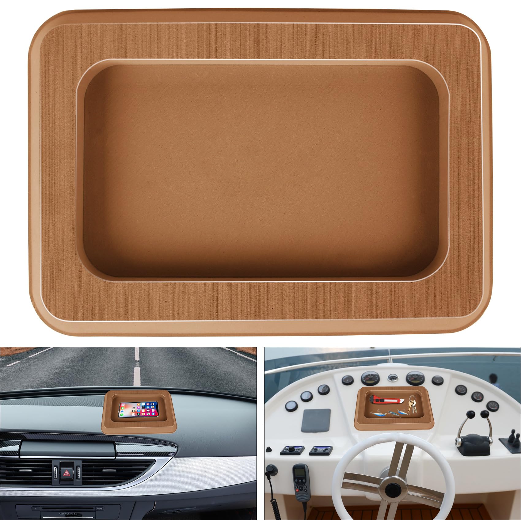 VEITHI Boat Dash Pad, 9.8in x 6.9in Anti-Slip Boat Dash Organizer Perfect for Fishing Boat Center Consoles, EVA Foam Boat Dash Accessory,Car Dash Grip Pad for Cell Phone(Brown)