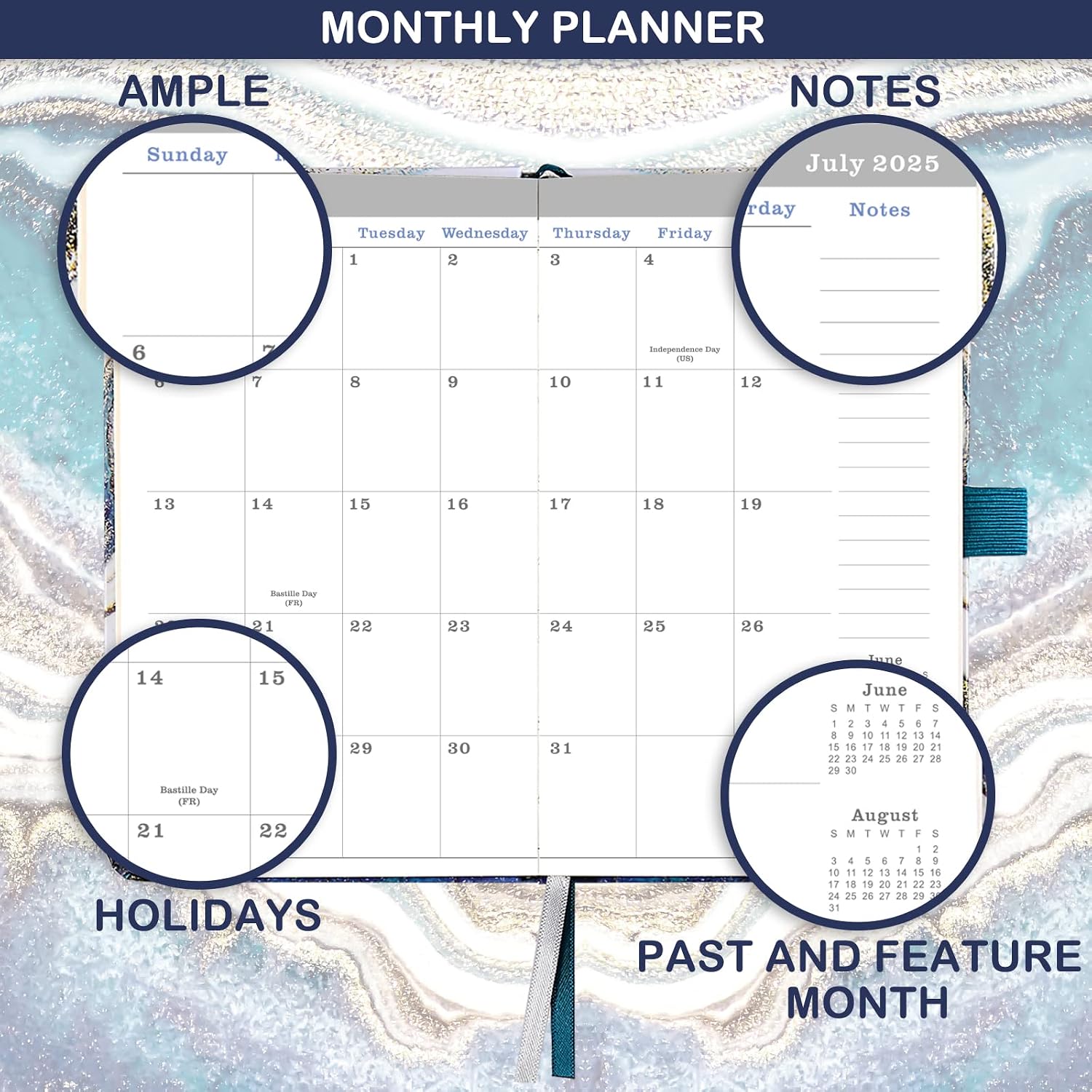 Pocket Planner 2023-2026 - 3 Year Monthly Planner from July 2023 to June 2026, 6.3''×3.8'', Pocket Calendar 2023-2026, Schedule Organizer, Pen Loop, Pocket, Book Markers, Elastic Closure